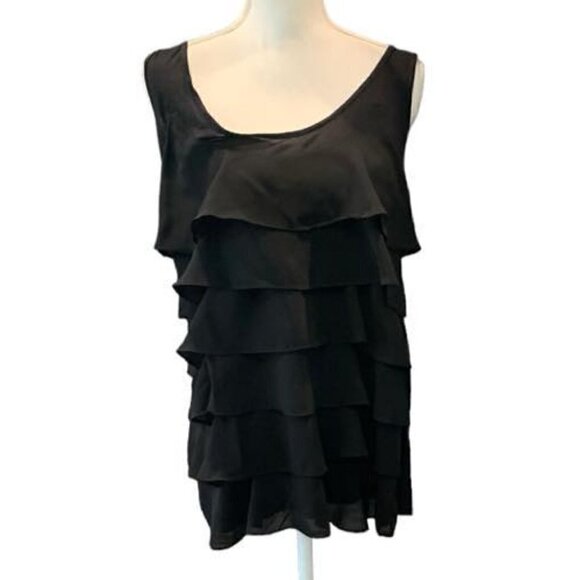 🔥🔥SALE🔥🔥NEW YORK & COMPANY STREETWEAR Black Ruffle Top Shirt Tank - Picture 1 of 2